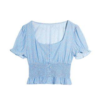 Floral Square Neck Short-sleeve Crop Top