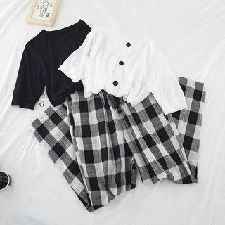 Set: Plain T-shirt + Plaid Harem Pants