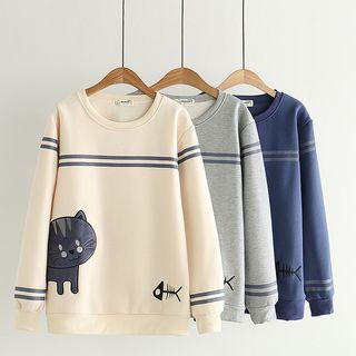 Cat Print Striped Pullover