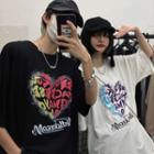 Couple Matching Short Sleeve Lettering Heart Print T-shirt