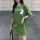 Elbow-sleeve Reflexive Moon Mini T-shirt Dress