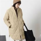 Stand-collar Quilted Long Zip Jacket