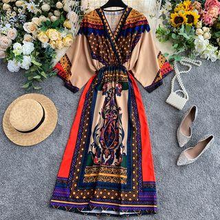 V-neck Print Maxi Dress