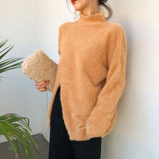 Fleece Mock-neck Knit Sweater