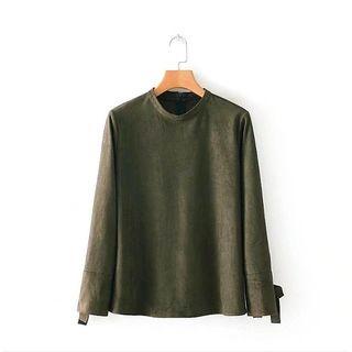 Faux Suede Mock Neck Long Sleeve T-shirt