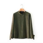 Faux Suede Mock Neck Long Sleeve T-shirt