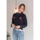 Cutout-front Embroidered Knit Top