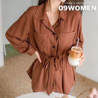 Plus Size Tie-waist Textured Shirt