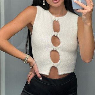 Furry Cut-out Crop Tank Top