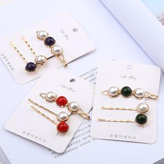 Set Of 3: Faux Pearl / Bead Hair Pin / Hair Clip (assorted Designs)