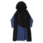 Denim Panel Fray Hem Hoodie As Shown In Figure - One Size