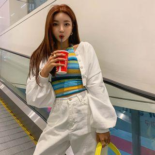 Balloon-sleeve Cropped Cotton Cardigan