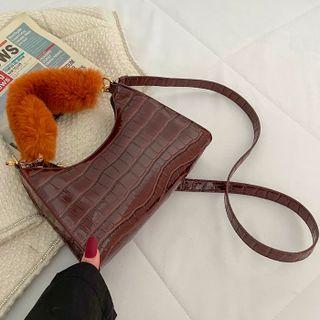 Fluffy Handle Faux Leather Crossbody Bag