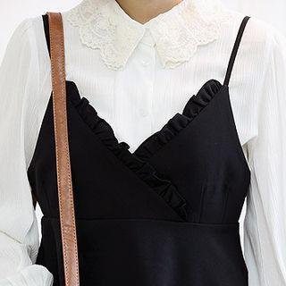 Frill-trim Spaghetti Strap A-line Dress
