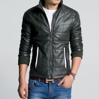 Faux Leather Padded Zip Jacket