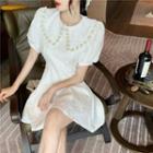 Puff-sleeve Embellished A-line Mini Dress