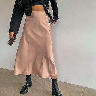 Zip-back A-line Long Satin Skirt