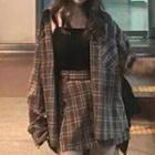 Set: Plaid Shirt + Mini A-line Skirt