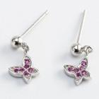 925 Sterling Silver Rhinestone Butterfly Dangle Earring 925 Silver - White Gold - One Size