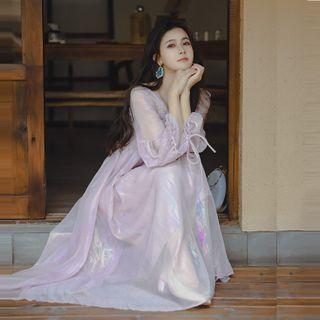 Set: Long-sleeve Chiffon Maxi Dress + Spaghetti Strap Midi Dress