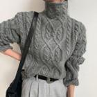 High-neck Linen Flower Long-sleeve Knit Sweater As Shown As Figure - One Size
