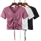 Drawstring V-neck Cropped T-shirt