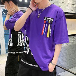 Elbow-sleeve Appliqu  Contrast-color T-shirt