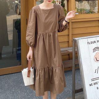 Square Neck Long Sleeve Midi Dress