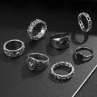 Set Of 7: Alloy Ring (various Designs) Set Of 7 - Silver - One Size