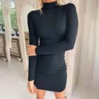 Mock-turtleneck Long-sleeve Sheath Dress