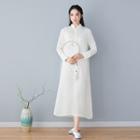 Chinese Style Embroidered Long-sleeve Midi Dress
