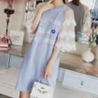 Lace Panel Sleeve Lettering Shift Dress