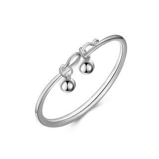 925 Sterling Silver Fashion Simple Geometric Bell Bangle Silver - One Size
