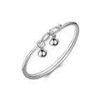 925 Sterling Silver Fashion Simple Geometric Bell Bangle Silver - One Size