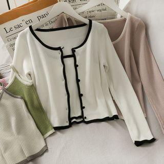 Set: Contrasted Knit Camisole Top + Light Cardigan