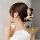 Bow Mesh Alloy Hair Clamp Faux Pearl & Bow - Champagne - One Size