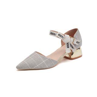 Chunky-heel Pointy-toe Lettering Sandals