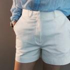 Zip-front Pocket-side Cotton Shorts