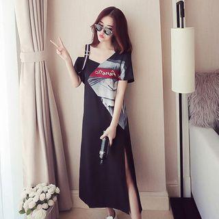Off Shoulder Short-sleeve Midi T-shirt Dress