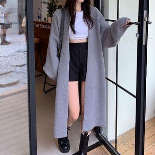Plain Oversized Long-sleeve Long Cardigan