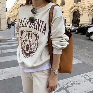 California Bear Print Sweatshirt Oatmeal - One Size