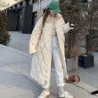 Faux Fur Trim Quilted Long Button Coat