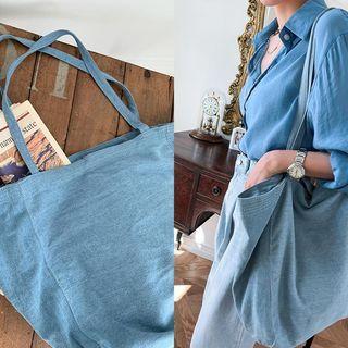 Snap-button Denim Shopper Bag
