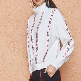 Stand Collar Contrast-trim Sweatshirt