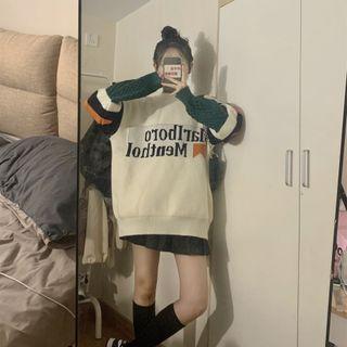 Lettering Panel Sweater Sweater - White & Green - One Size