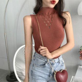 Perforated Halter Mock-neck Knit Top