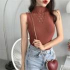Perforated Halter Mock-neck Knit Top