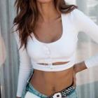 Cut-out Long-sleeve Crop Top White - M