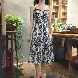 Print Sleeveless Dress As Figure - One Size