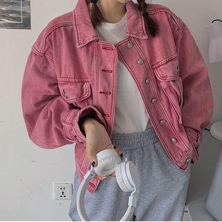Pocket Detail Cropped Denim Jacket Pink - One Size